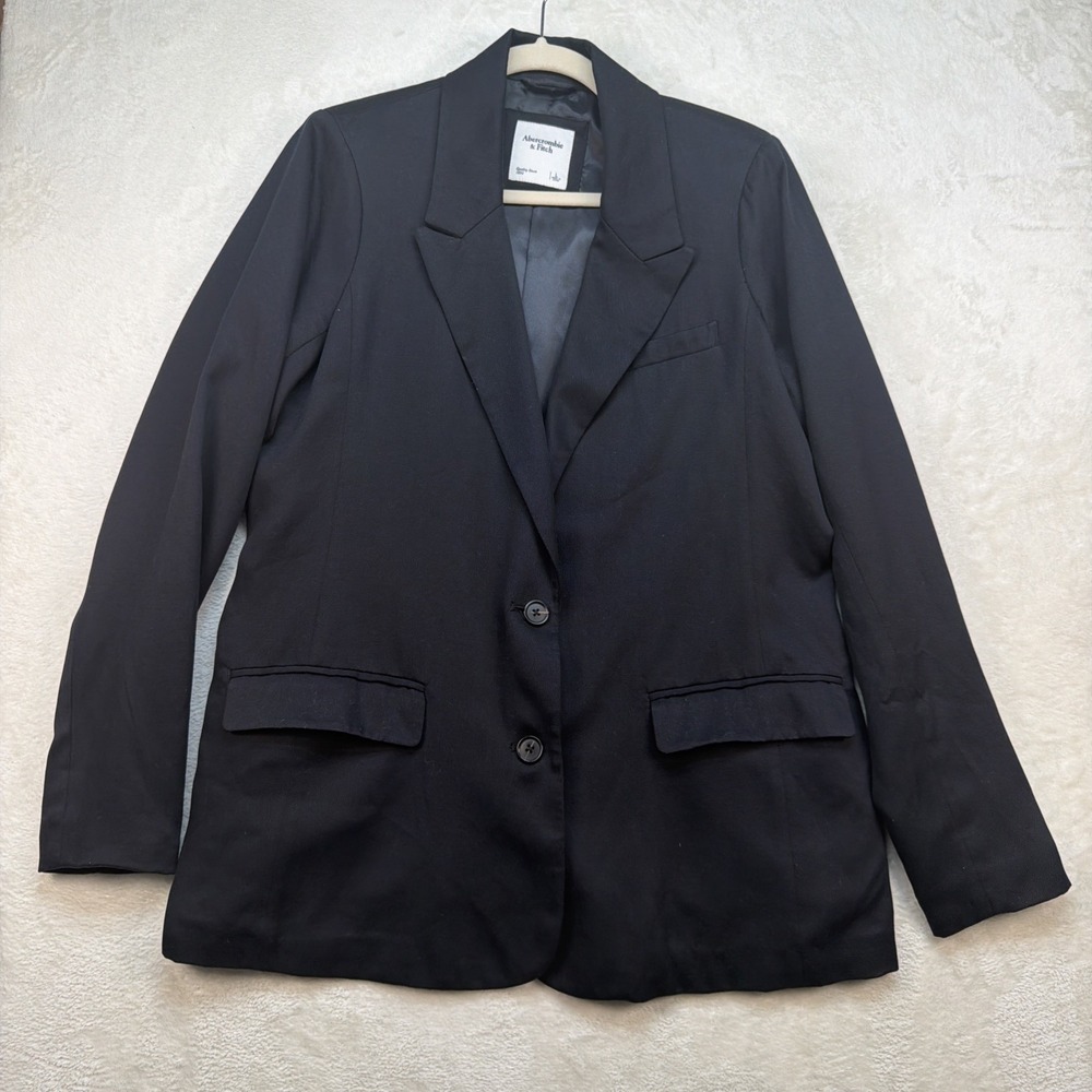 Abercrombie‎ & Fitch Black Tailored Career Blazer One Button Jacket Women L